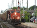 Another eastbound freight, consisting mostly of autoracks led by GE ES44AC (4,400 HP)